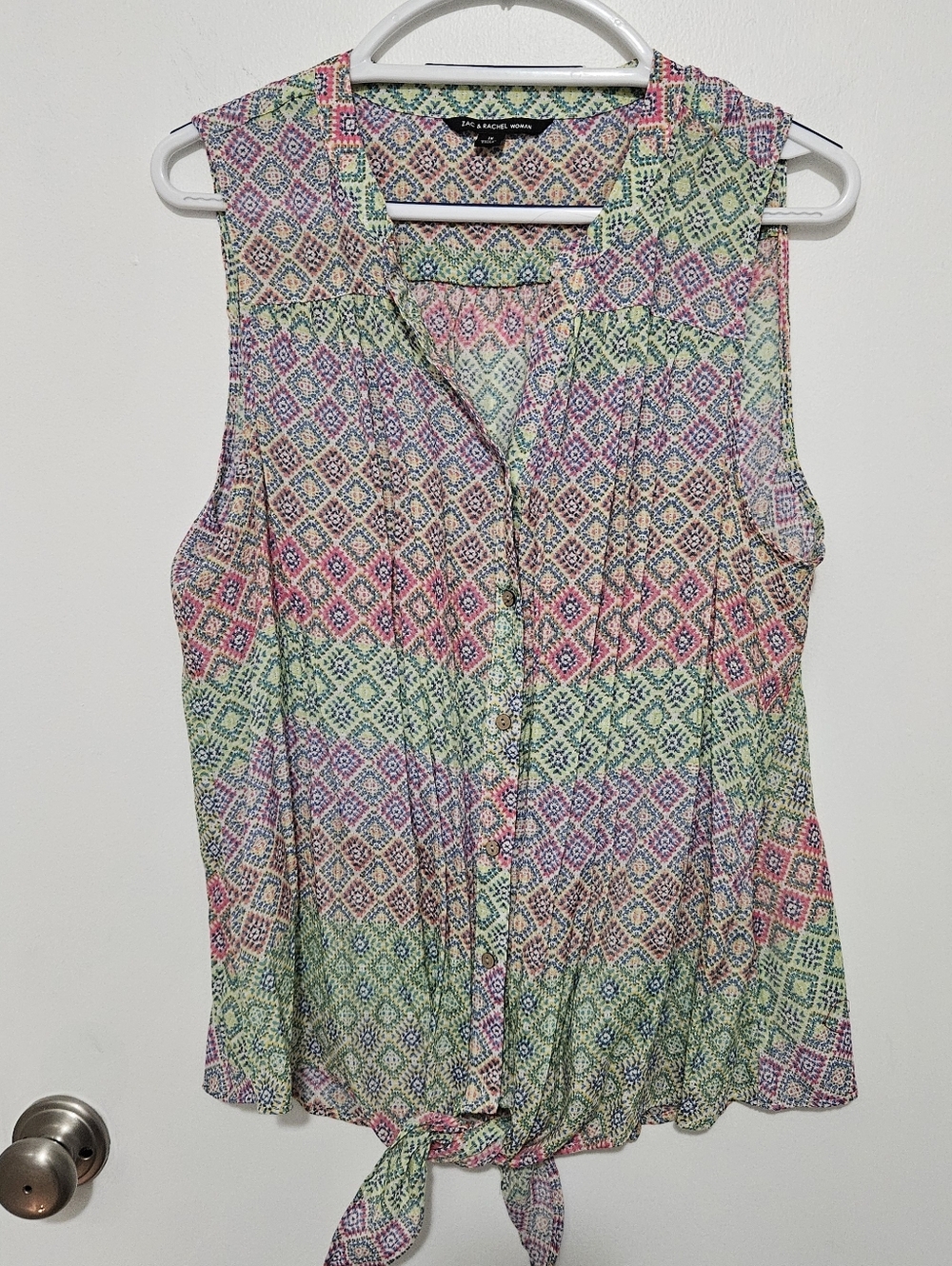 Zac & Rachel Sleeveless Button-Front Top in Pink, Green & Blue Size 1X